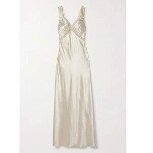 Reformation Chania Dress: Cream Satin Bridal Dress